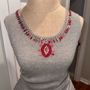 Elegant Y2K festival 90s Pink and Silver beaded neckline ribbed tank top medium